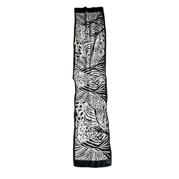 Oscar De La Renta Vintage Silk Scarf Animal print zebra leopard black white - Picture 3 of 10